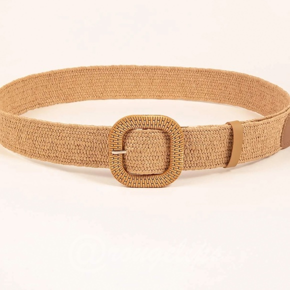 Woven Belt Tan Squared Buckle - Picture 2 of 5